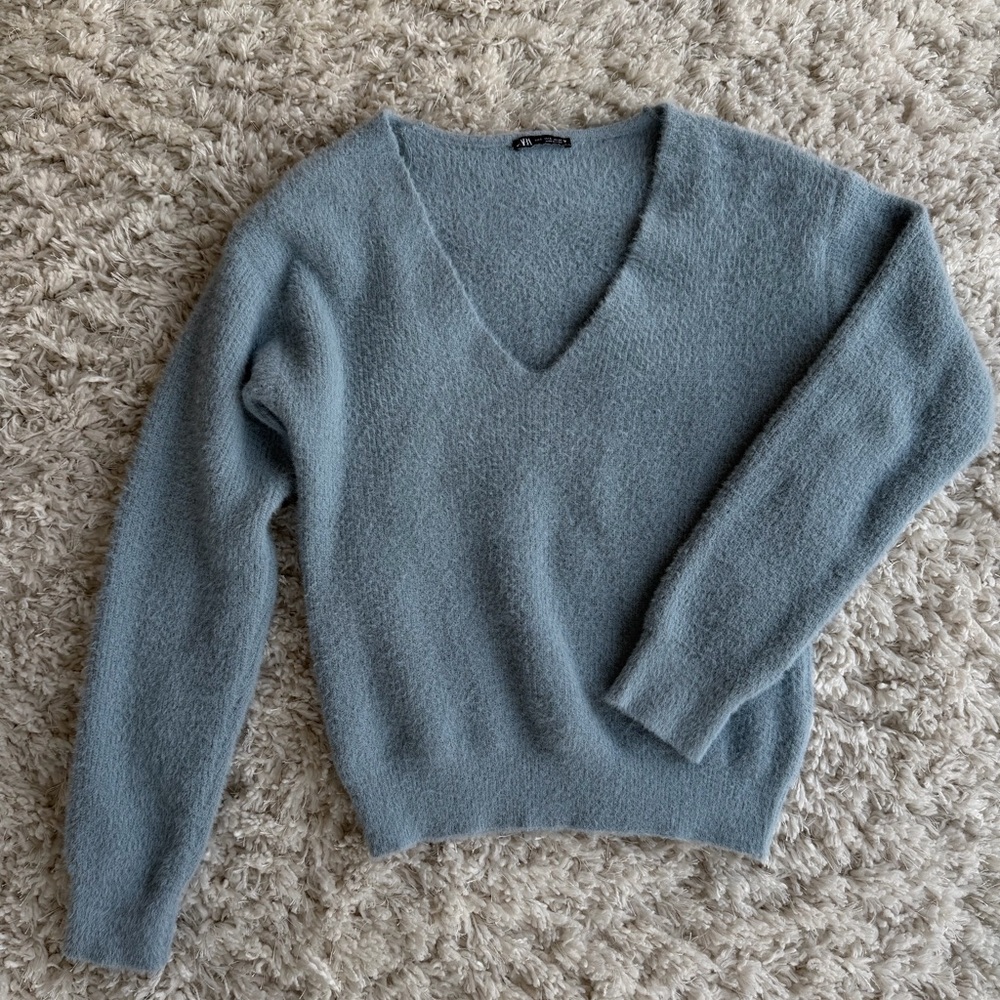 Zara V-Neck Sweater in Soft Blue
